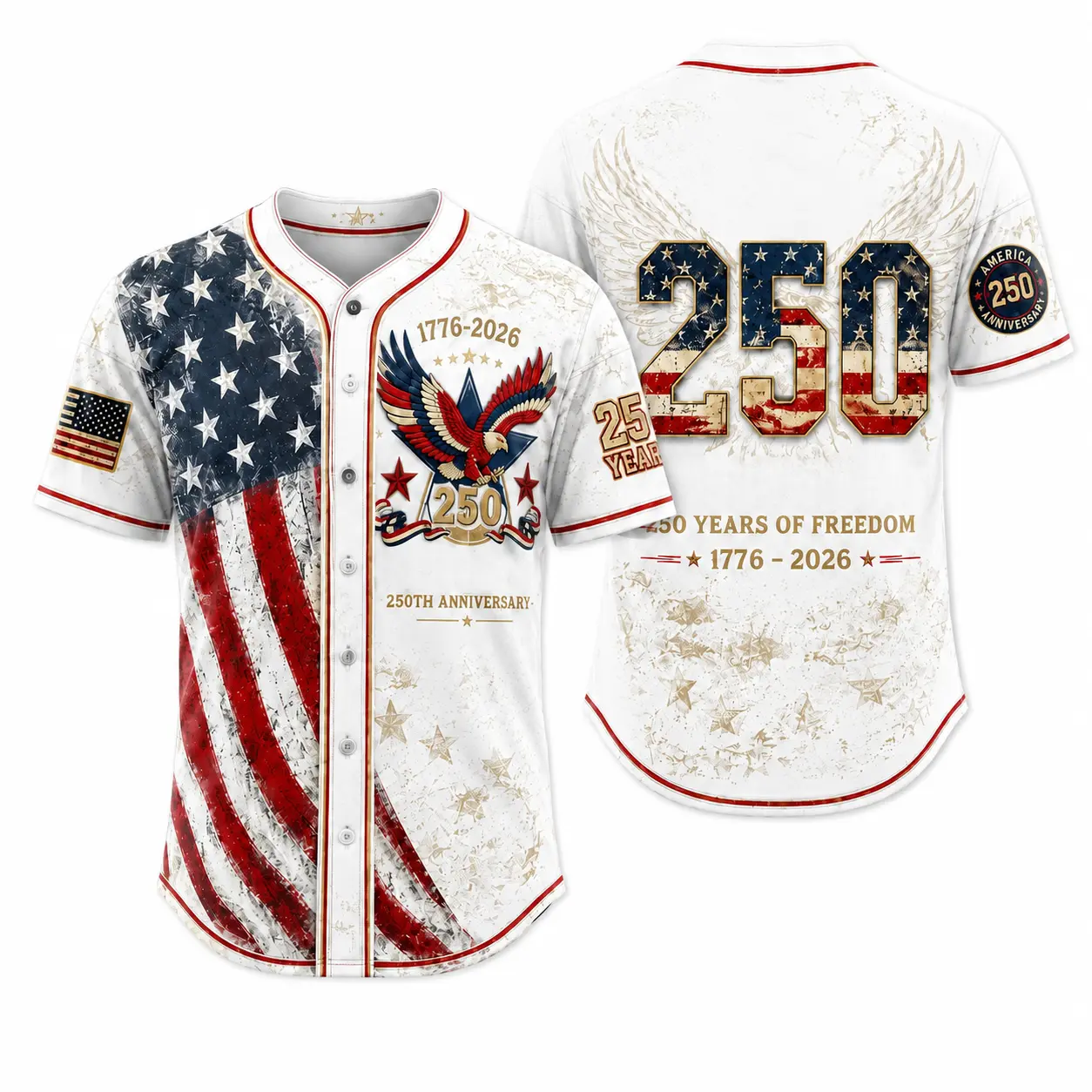 USA 250th Anniversary Baseball Jersey – Patriotic Eagle Button Shirt Plus Size Friendly