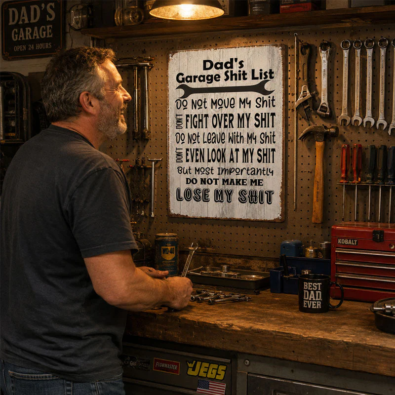 Dad's Garage Shit List Metal Sign