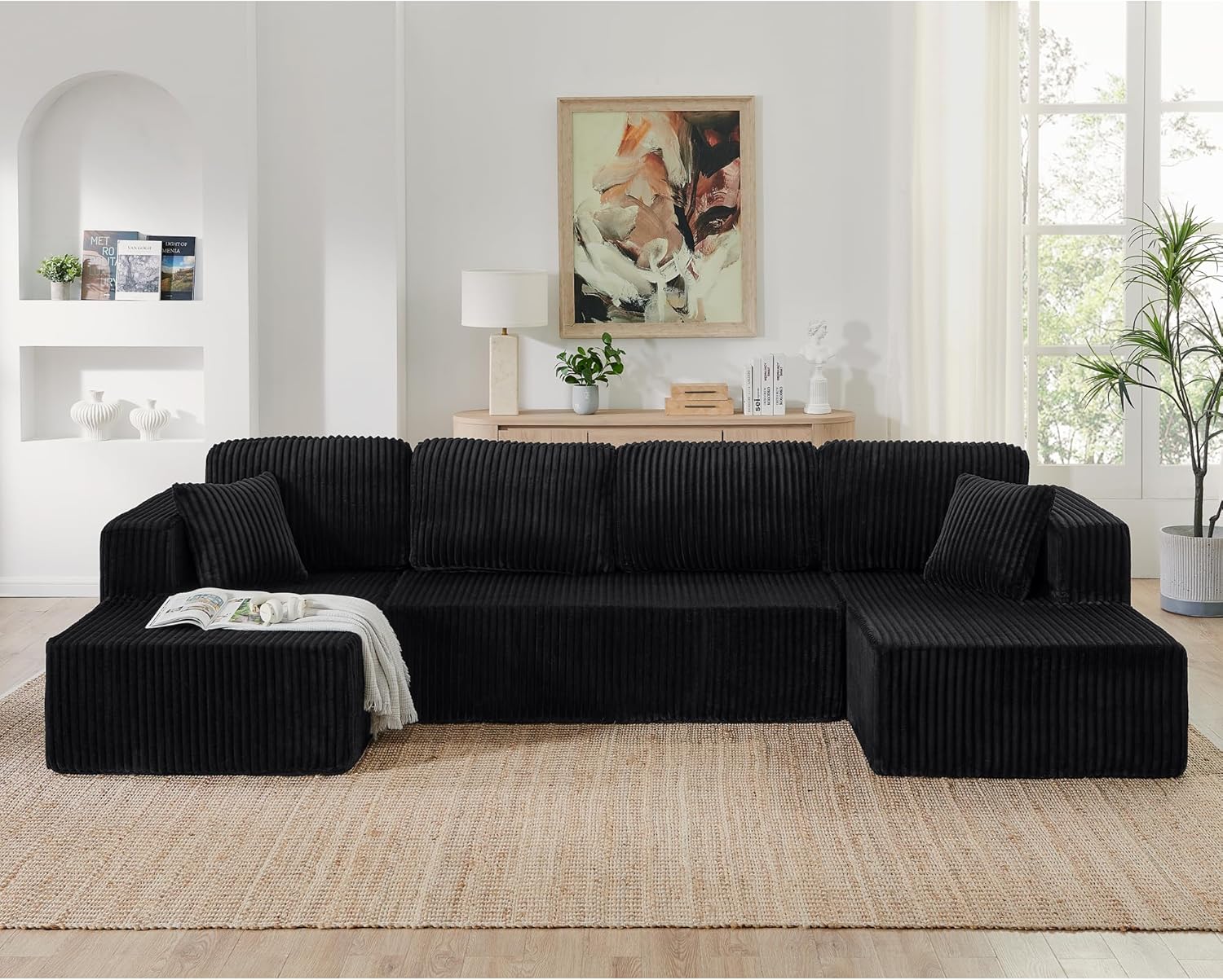 U Shape Modular Sectional Sofa, Compressed Sectional Sofa Modern Minimalist Style Corduroy Couch, Sleeper Sofa for Living Room, Bedroom, Comfy Compressed Sofa