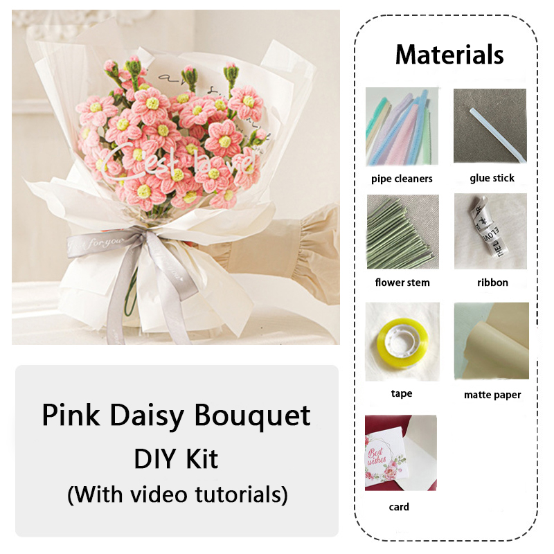 DIY Pipe Cleaners Kit - Pink Daisy Bouquet