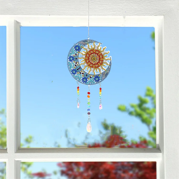 DIY Diamond Painting Wind Chime - Sun and Moon