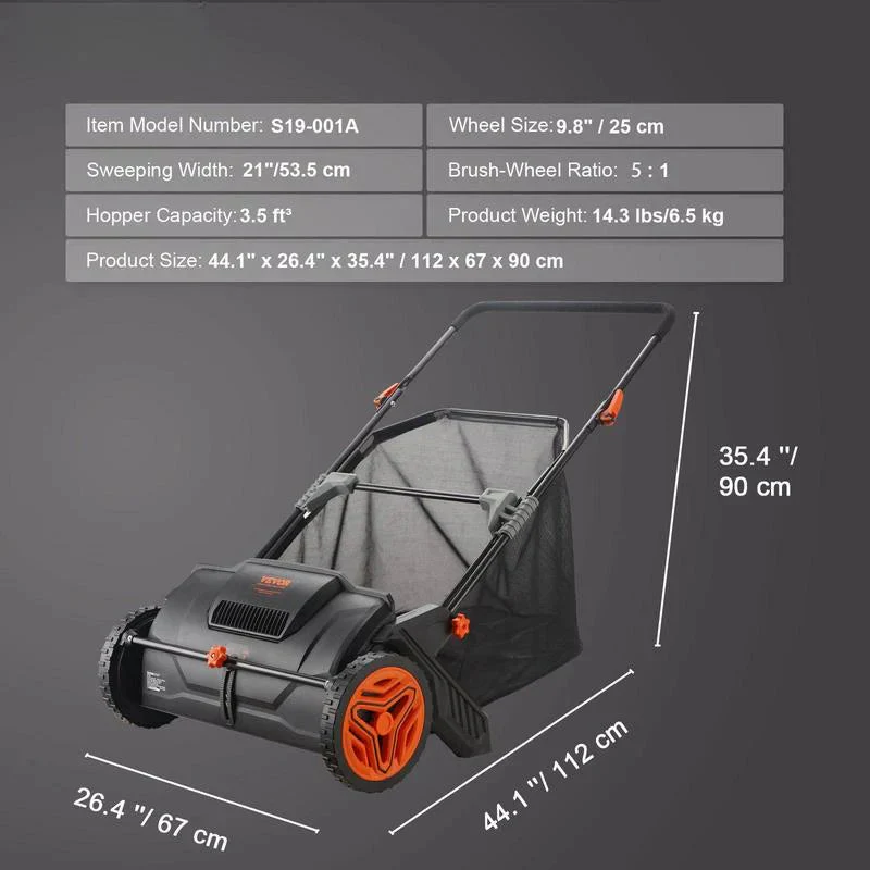21-Inch Push Lawn Sweeper with 3.5 cu ft Collection Bag