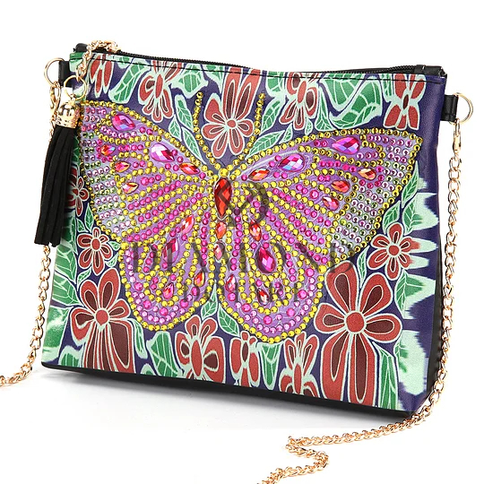 DIY Diamond Painting Leather Bag - Pink flowers butterfly