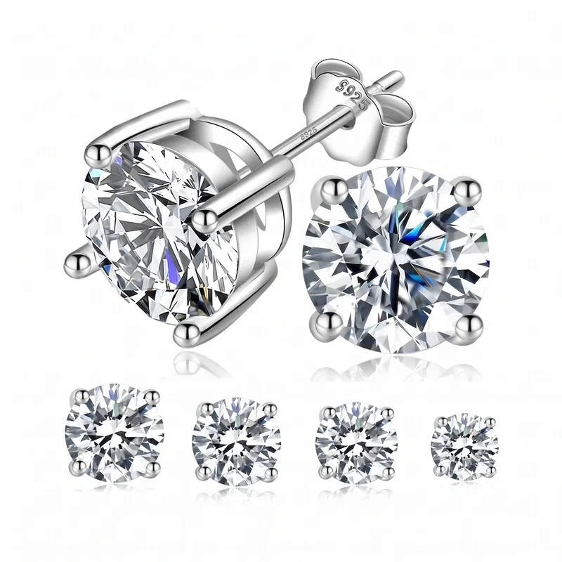 Moissanite Diamond  Four-Prong Stud Earrings