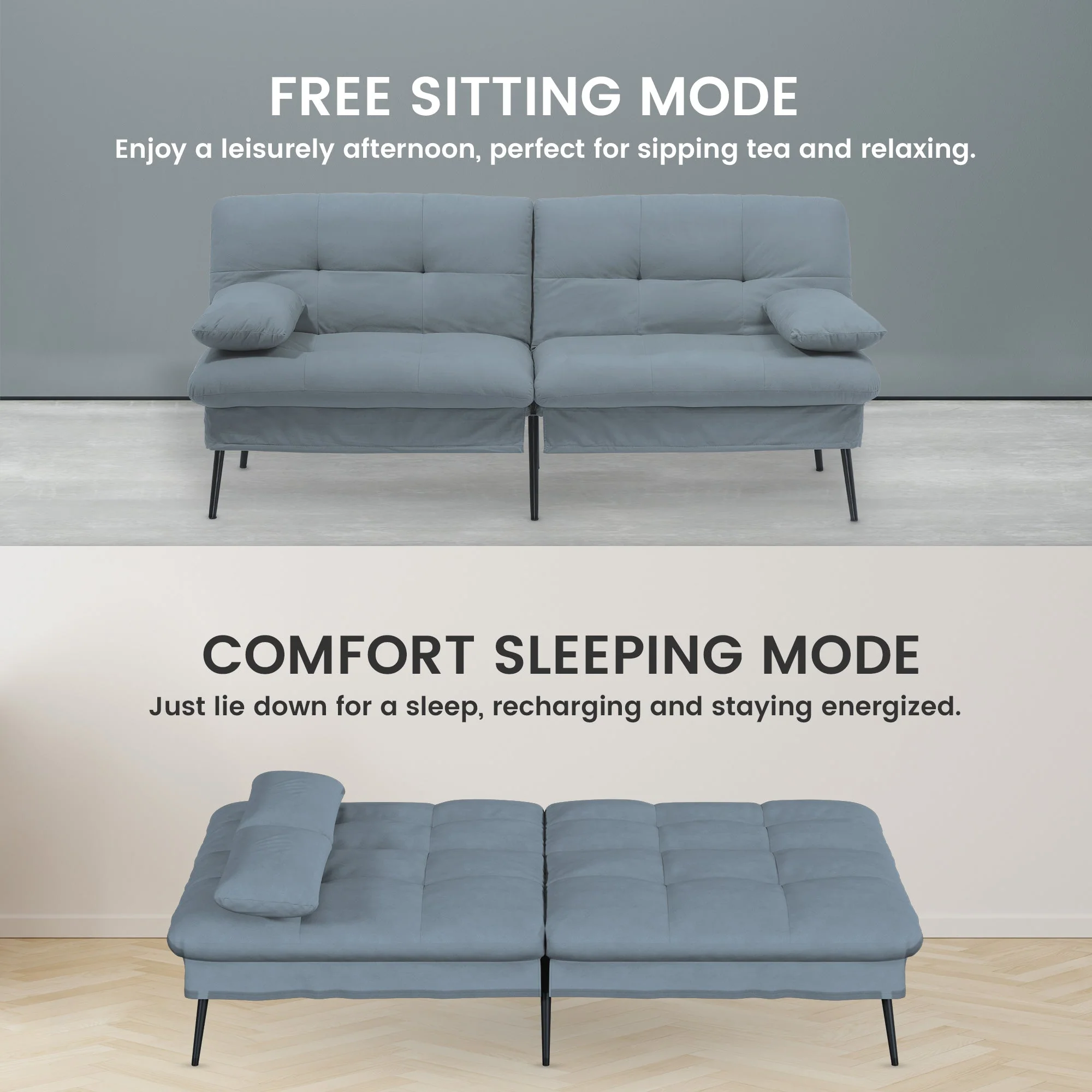 COMHOMA Convertible Ultra-comfortable Futon Sofa Bed with Adjustable Backrest B001