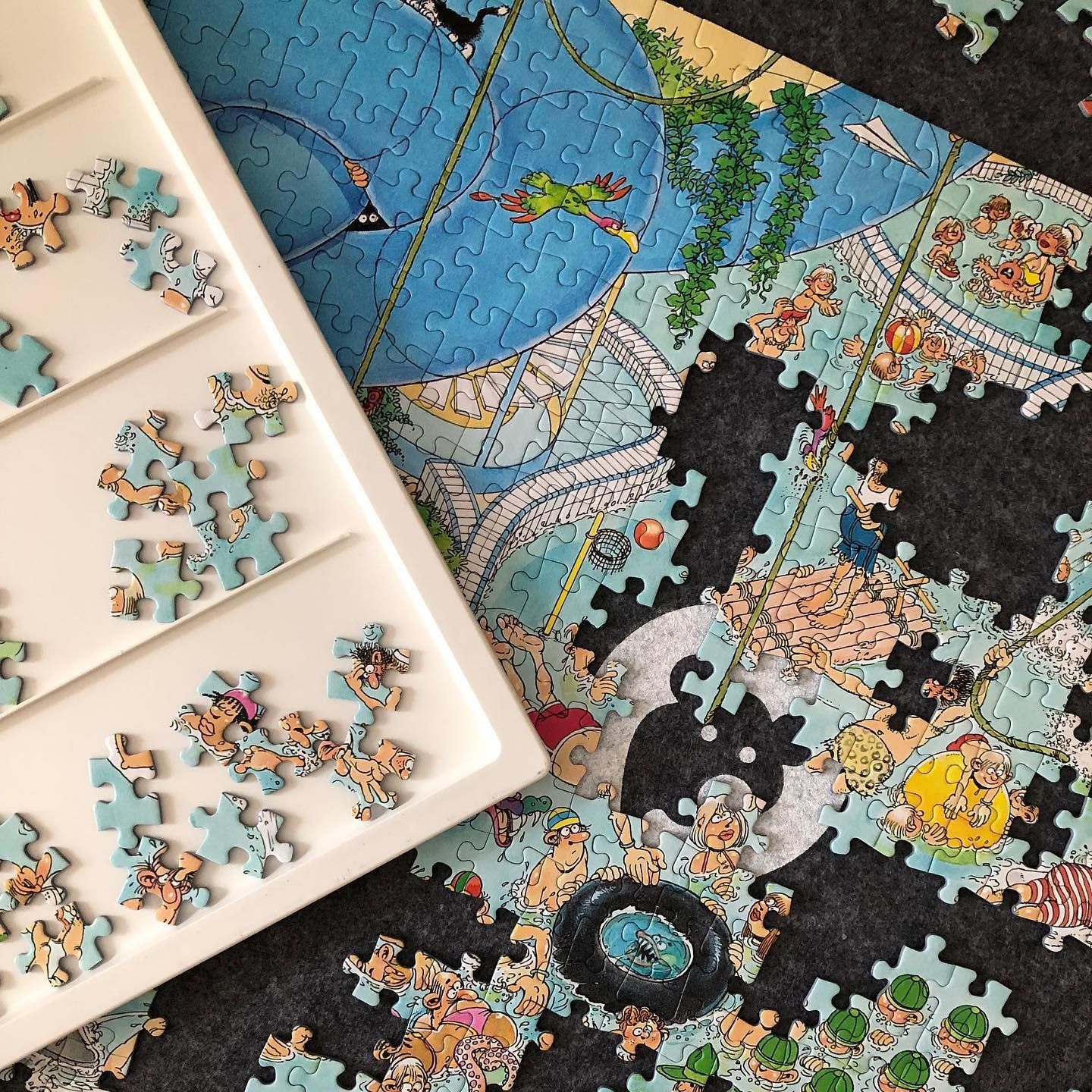 Rotating Puzzle Board with Drawers and Cover,Tilt&Lazy Susan