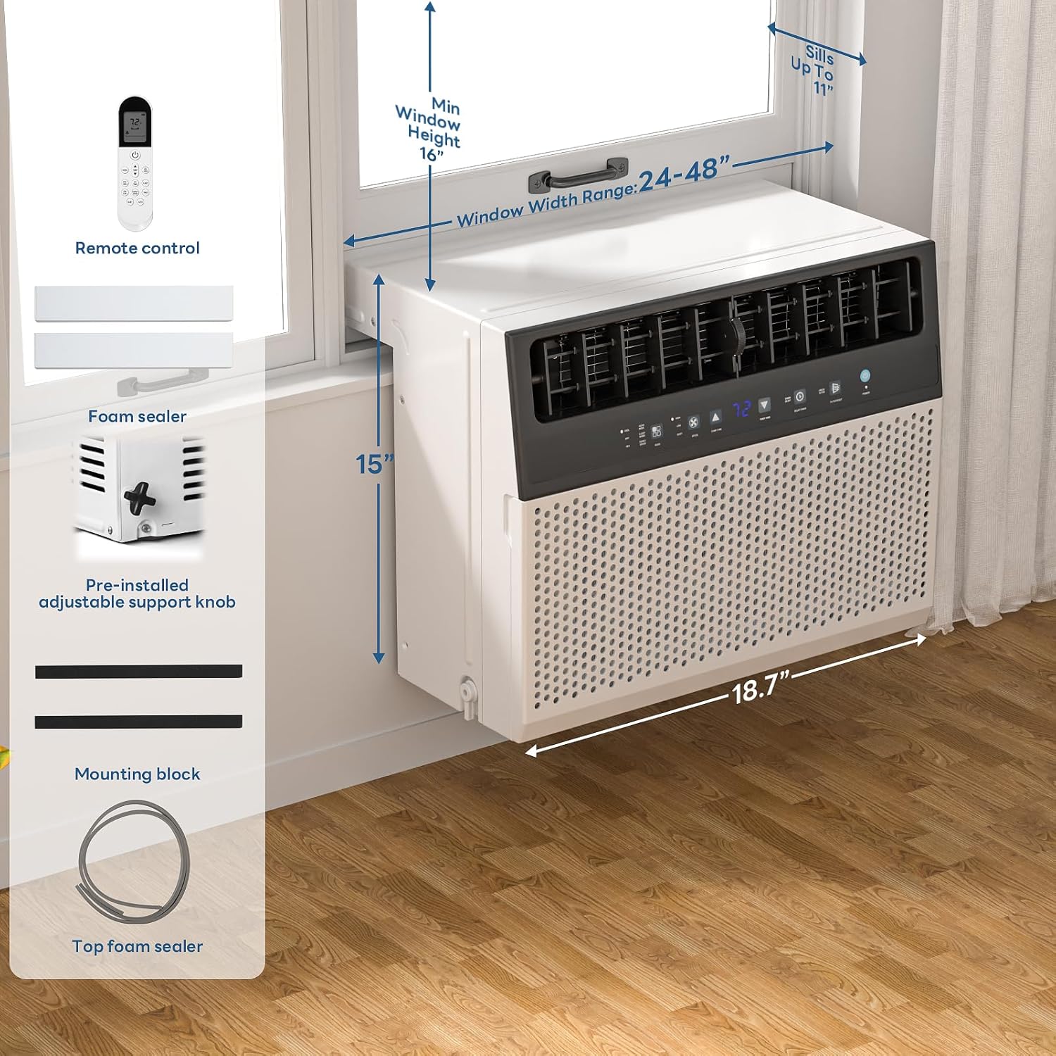 U-Shaped Window Air Conditioner Cools up to 550 Sq.Ft., Ultra Quiet Energy-Efficient Cooling, With Remote Control, White