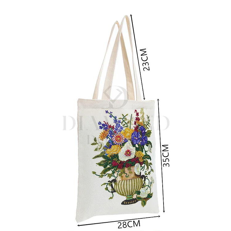 DIY Diamond Painting Canvas Tote Bag - Flower beds
