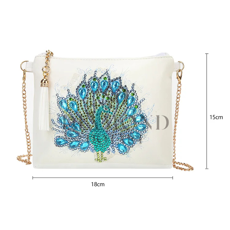 DIY Diamond Painting Leather Bag - Blue Peacock