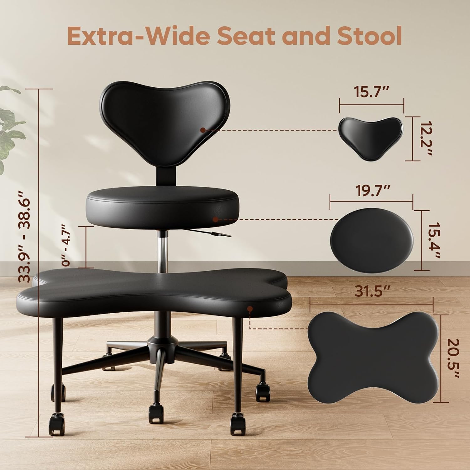 Ergonomic Cross Legged Chair, 360° Swivel Meditation Chair with Wheels, Chic Home Office Furniture