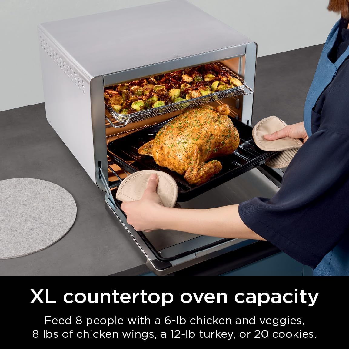 10-in-1 Smart XL Air Fry Oven, Bake, Broil, Toast, Roast, Digital Toaster, Thermometer, True Surround Convection up to 450°F, includes 6 trays & Recipe Guide