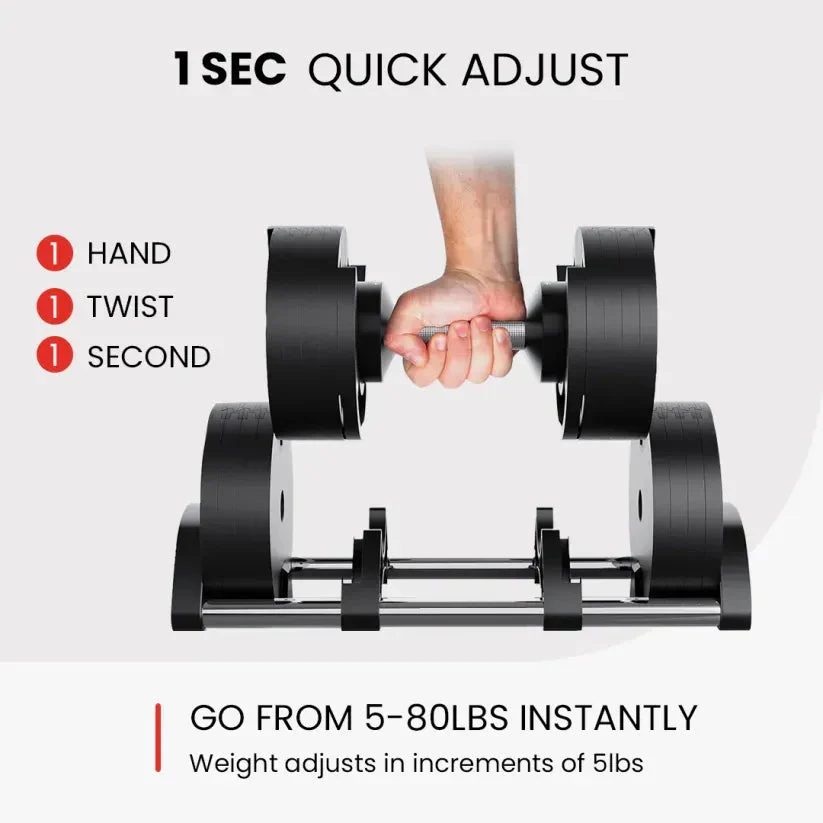 Smart Weight Adjustable Dumbbells (5 to 80 lbs)