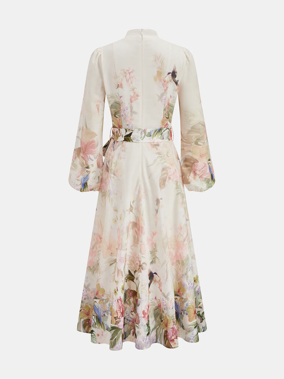 Floral Print Belted Puffed Sleeve Maxi Dress