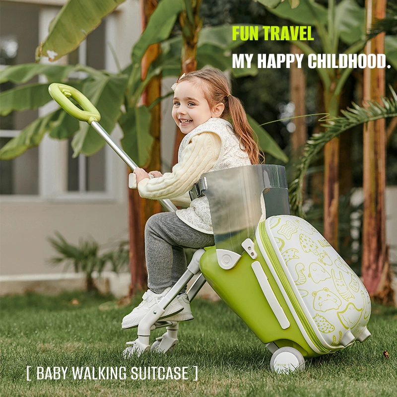 Kids’Carry-On Suitcase with Ride-On Seat & Safety Rail, Anti-Rollover