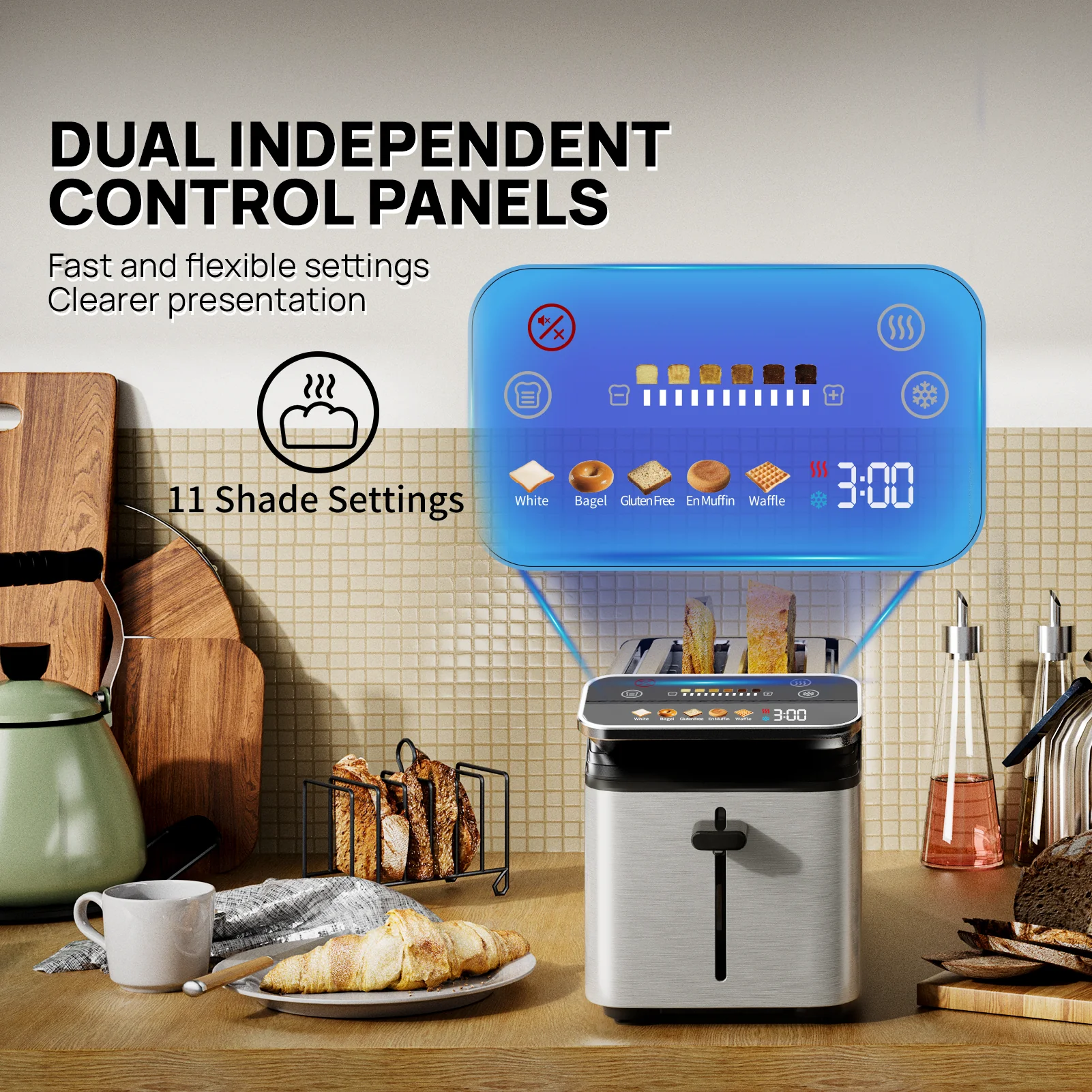 Stainless Steel Smart Toaster, 2 & 4 Slice | Projection Touchscreen, 1.5