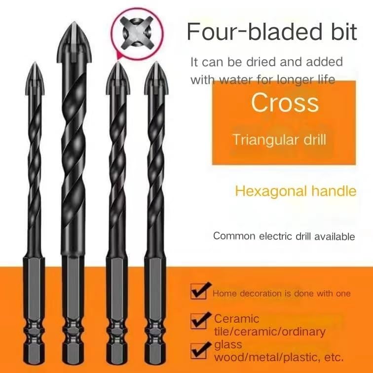 4-Edge Cross Drill Bit Set 7 Sizes Professional Multifunctional Drill Bit Set