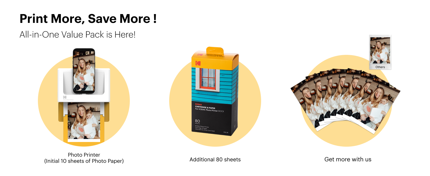 KODAK Dock Plus 4PASS Instant Photo Printer 4x6 Bundleck bluetooth for iphone android school home