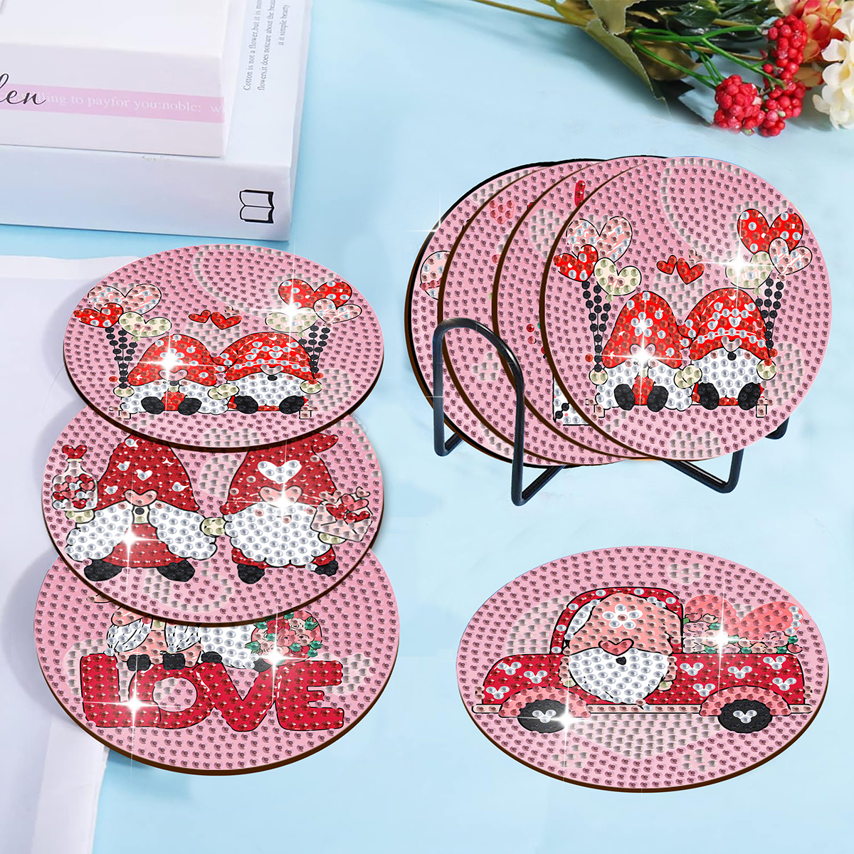 DIY Valentine's Day Gnome Diamond Painting Coasters