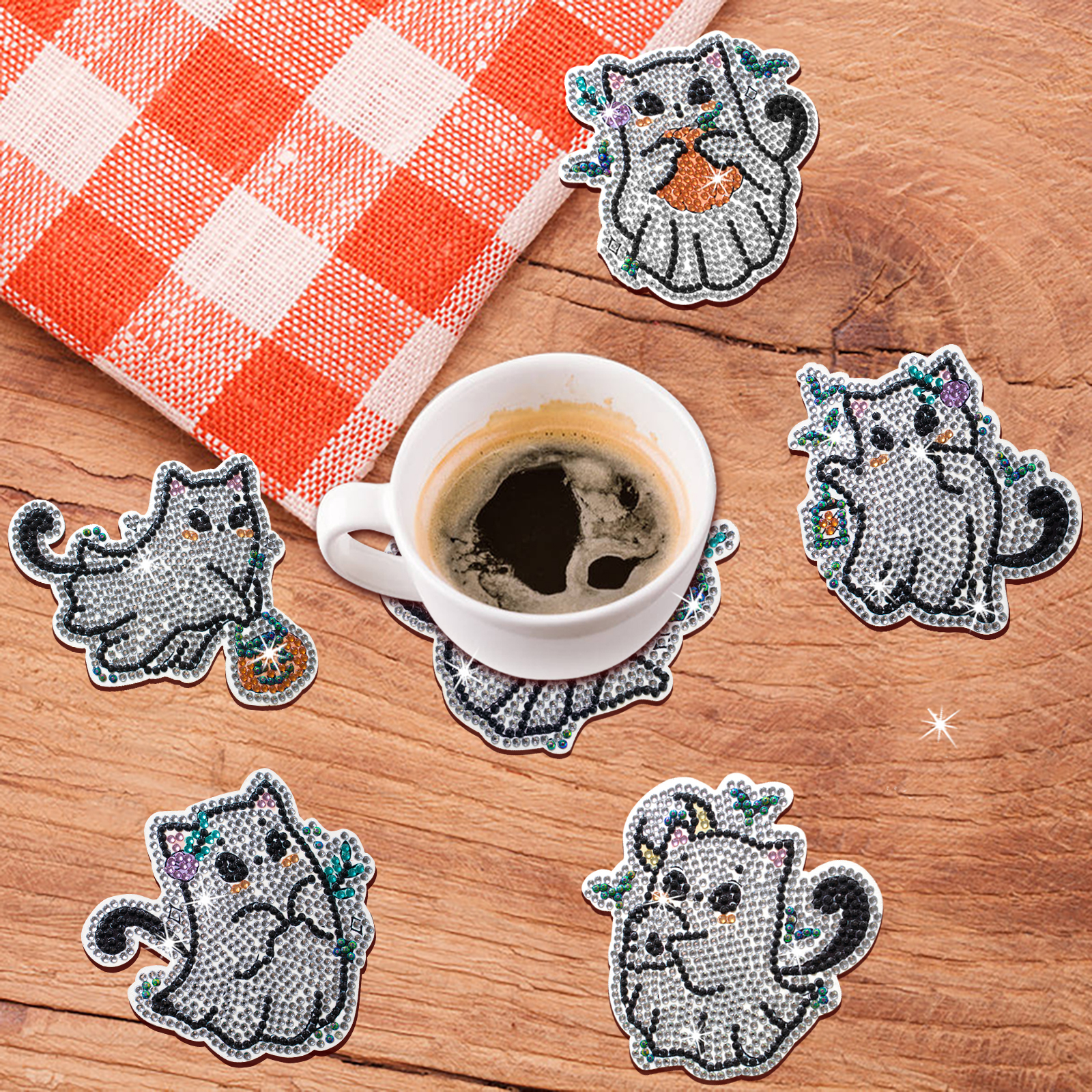 DIY Halloween Cat Diamond Painting Coasters