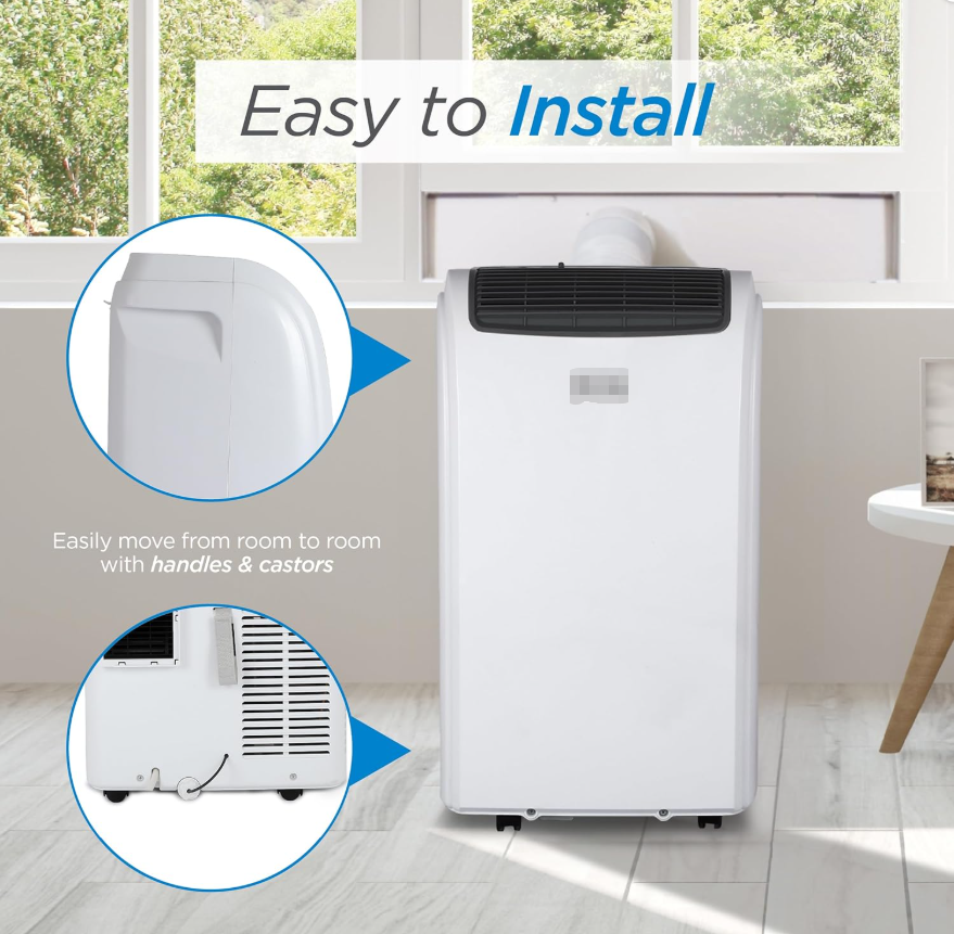 Smart Portable Air Conditioner, 14,000 BTU for Rooms up to 700 Sq. Ft., Smart Portable AC with Follow Me Remote and Window Kit, BPACT14WT, White