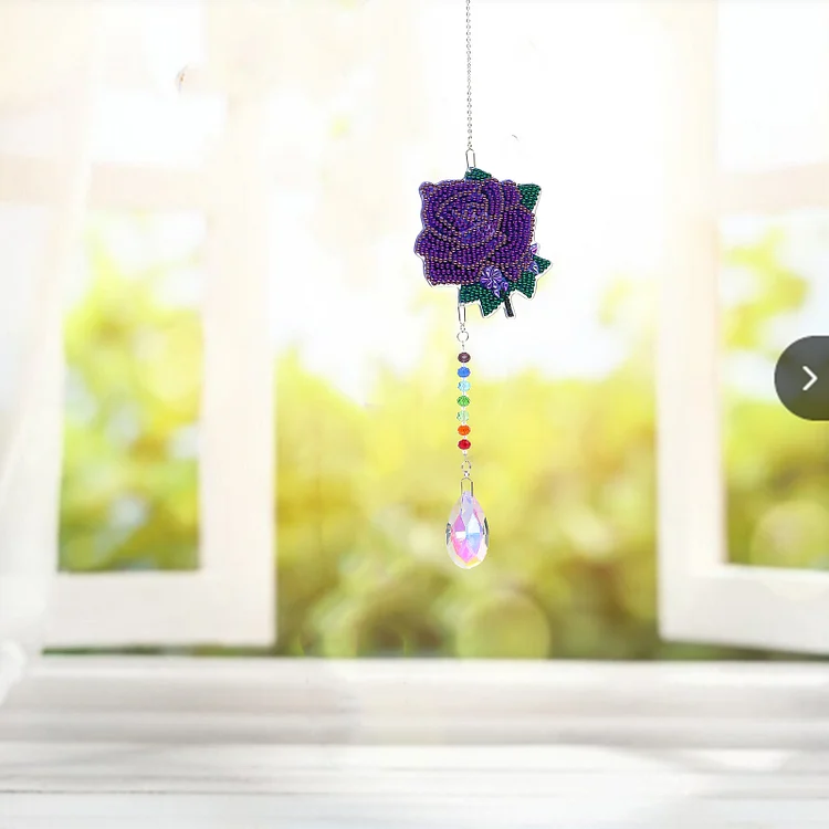 DIY Diamond Painting Wind Chime - Purple Rose