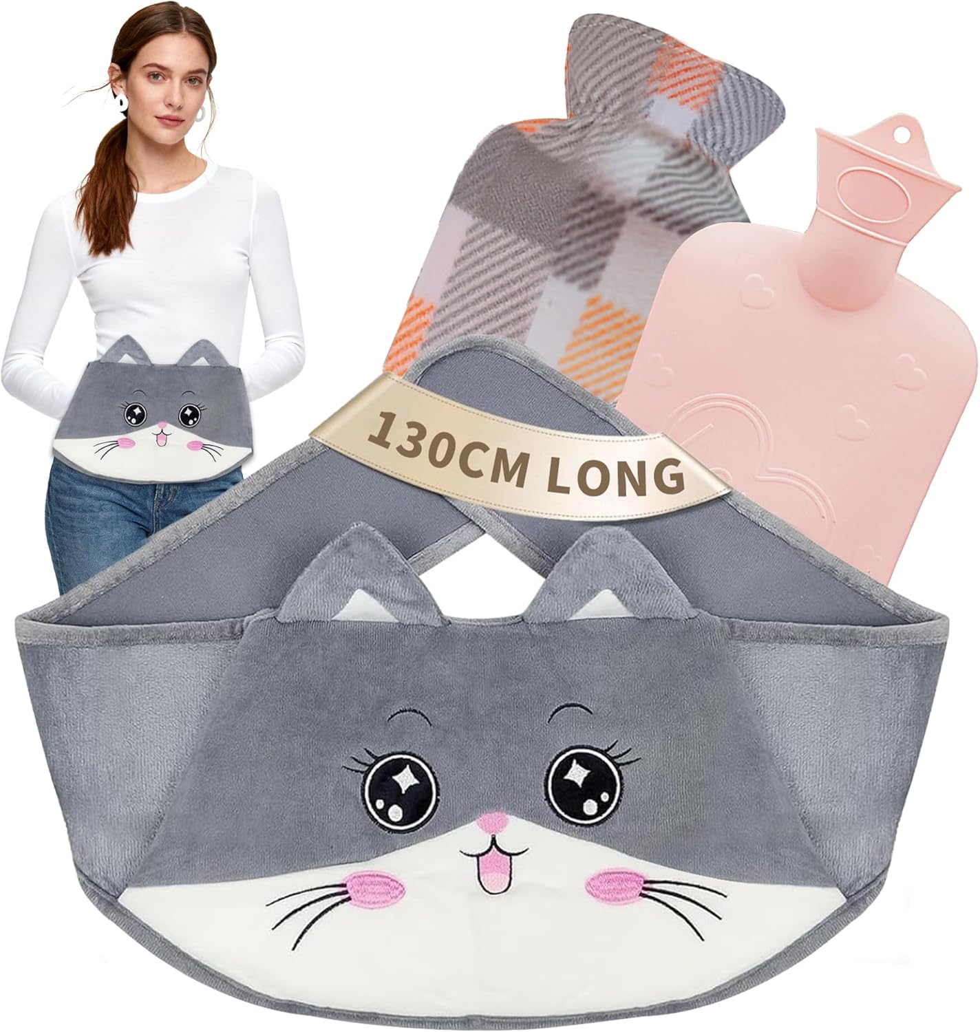 Portable Hot Water Bottle, Rubber 1L Warm Hot Water Bag with Soft Plush Waist Belt Cover, Good for Pain Relief from Arthritis, Headaches, Hot & Cold Therapy and Period Cramps