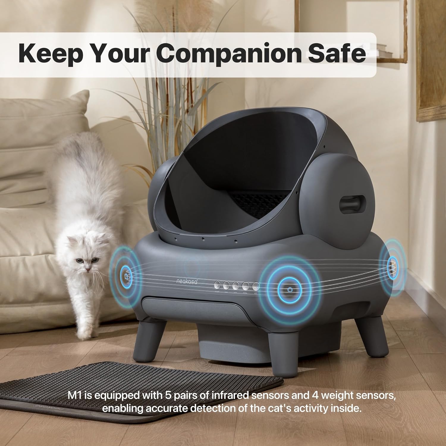 M1 Plus Bundle Open-Top Self-Cleaning Cat Litter Box with APP Control, Includes 4 Rolls (60pcs) Refill Waste Bags, 2 Extra Rolls Added (Plus Version)