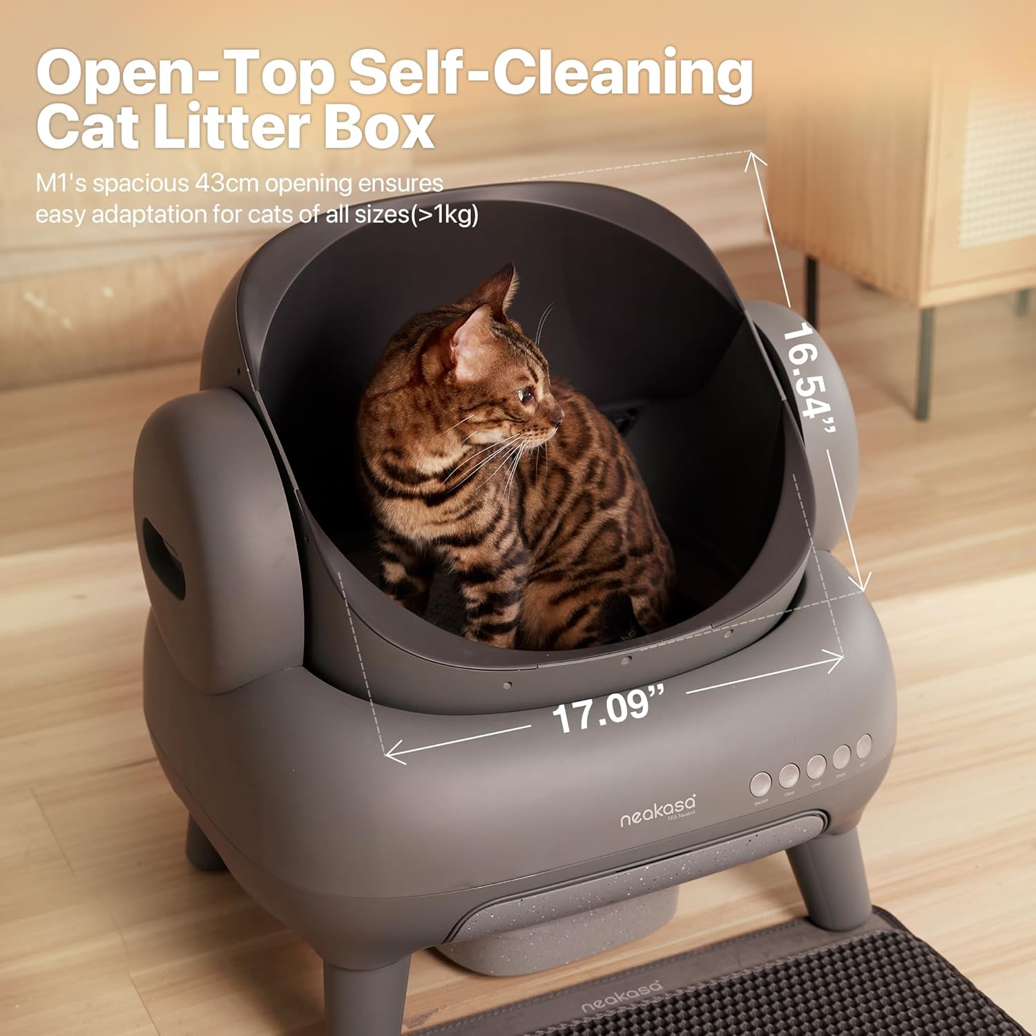M1 Plus Bundle Open-Top Self-Cleaning Cat Litter Box with APP Control, Includes 4 Rolls (60pcs) Refill Waste Bags, 2 Extra Rolls Added (Plus Version)