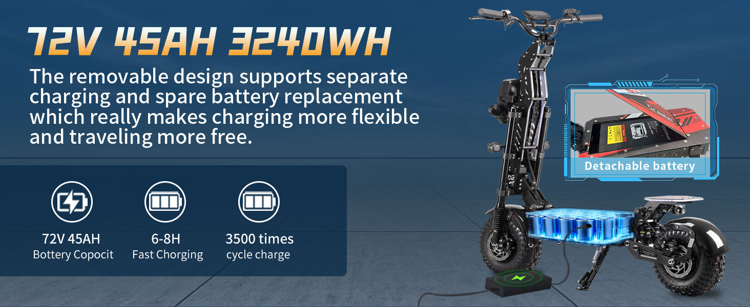 72V 45A detachable battery electric scooter