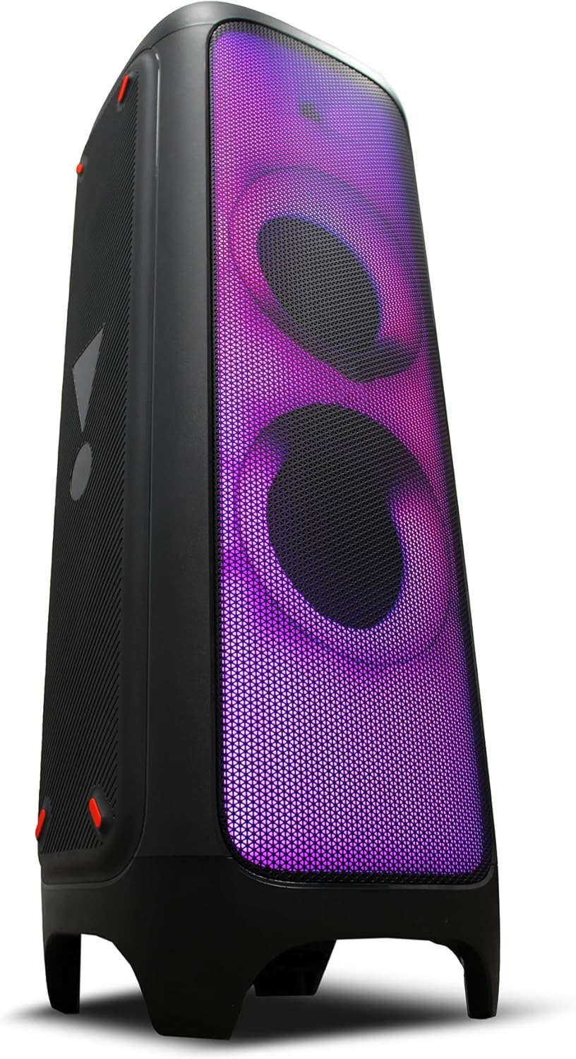 Bluetooth Party Speaker with Wireless Dual Microphone System, AUX Cable & Microfiber Cleaning Cloth, Portable Karaoke Speaker for Parties and Events