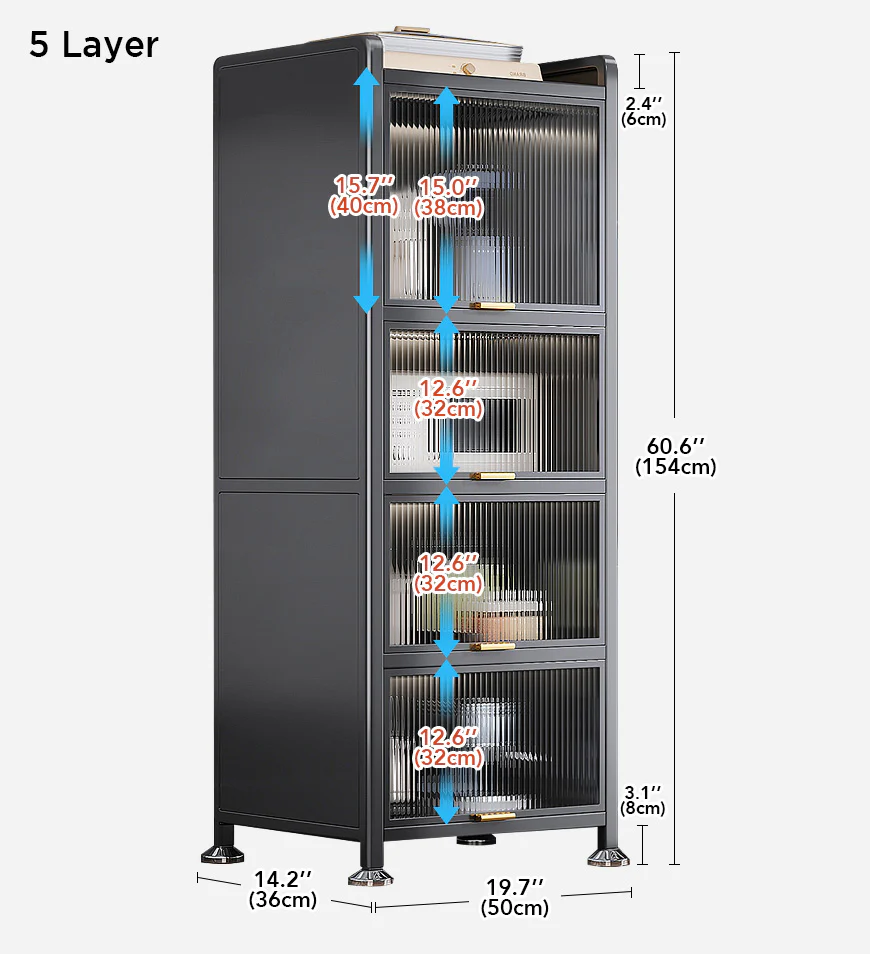 5 Tiers Narrow Multifunction Dustproof Metal Kitchen Storage Cabinet