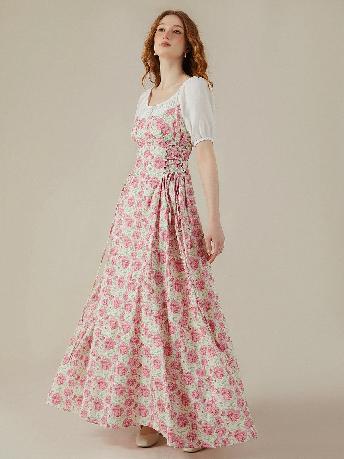 Maxi Dress,  Short Sleeves, Crew Neck,  Floral, Daily