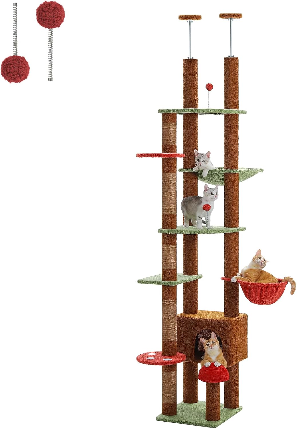 Floor-to-Ceiling Cat Tree Tower, Adjustable [90.5''-100.4''] Cat Climber Tree with Cozy Condo, Plush Hammock & Scratching Posts for Large Indoor Cats