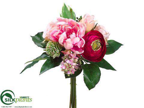 Silk Plants Direct Peony, Rose, Lilac Bouquet - Pink Cream - Pack of 6