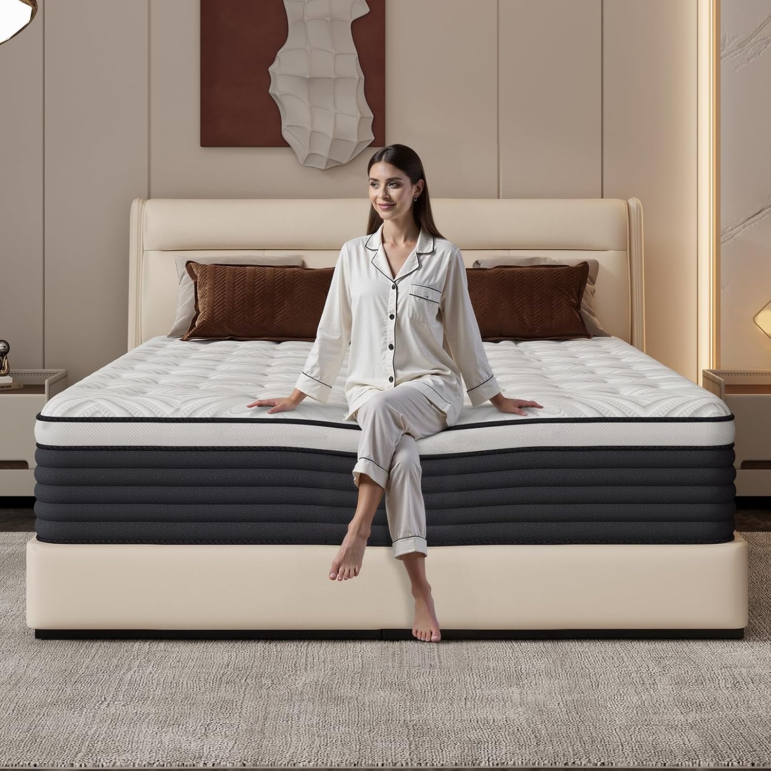 Queen Size Mattress, Hybrid 12 Inch Queen Mattress in a Box, Memory Foam & Individually Pocket Spring for Pain Relief, Medium Firm Mattresses, CertiPUR-US Certified.