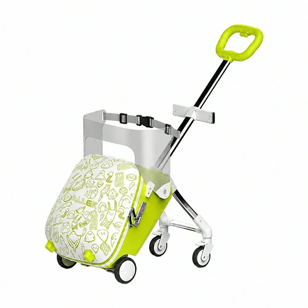 Kids’Carry-On Suitcase with Ride-On Seat & Safety Rail, Anti-Rollover