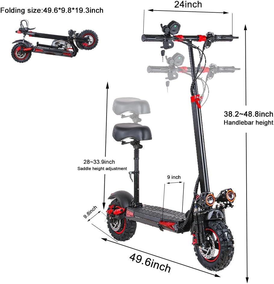 1200W Electric Scooter, with APP, 1200W 48V 13A/18A, 34 /37Miles Range, 34mph, Commuter Electric Scooter with Seat, 440lbs Max Load