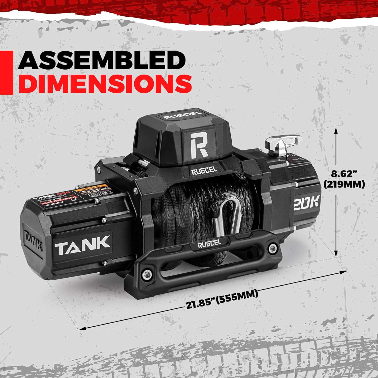 20000lb Waterproof Electric Synthetic Rope Winch 12V with Hawse Fairlead,Black Rope,for Truck SUV,2 in 1 Infrared Remote Control