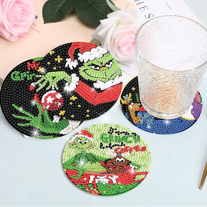 DIY Christmas Grinches Diamond Painting Coasters