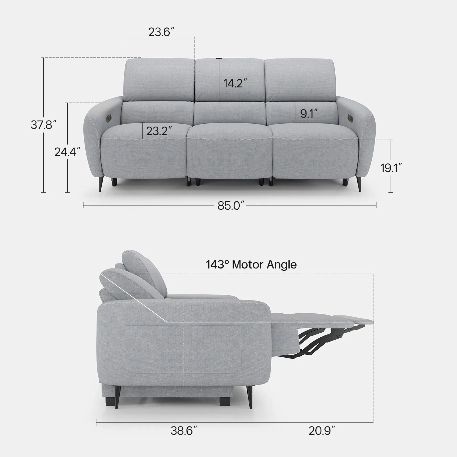 AeroStretch 3 Seater Power Zero Wall Recliner Sofa with Drop Down Table Tray