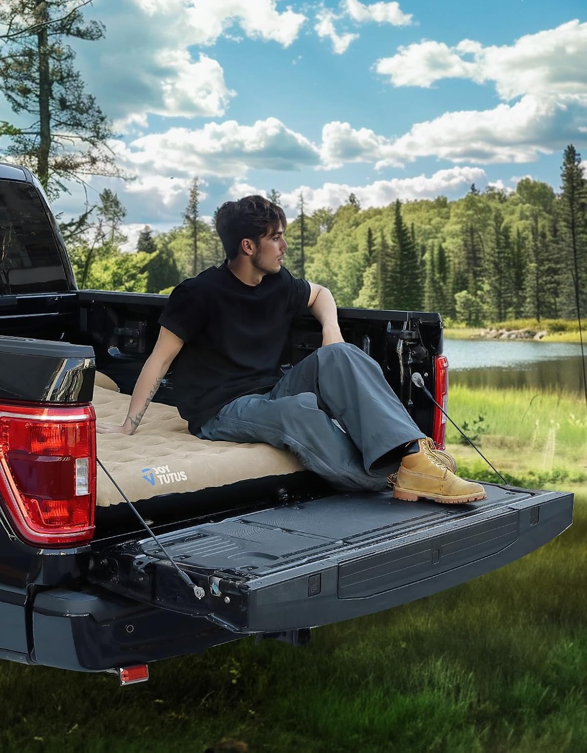 Truck Bed Air Mattress for Full Size Regular Truck Beds Inflatable Air Mattress for Outdoor Camping,Pickup Tent Accessories with Pump,Cup Holder&2 Pillow(Smooth Edge)