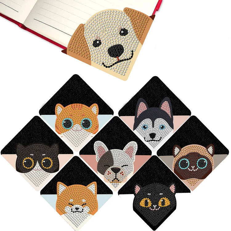 DIY Diamond Painting  Corner Bookmark - 8 Pcs Cats and Dogs