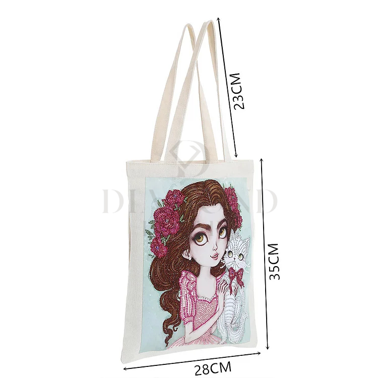 DIY Diamond Painting Canvas Tote Bag - Girl and Cat