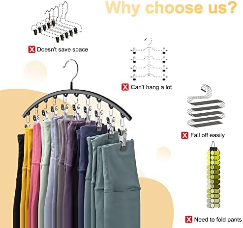 Legging Organizer for Closet, Metal Yoga Pants Hangers 2 Pack w/10 Clips Holds 20 Leggings, Space Saving Hanging Closet Organizer w/Rubber Coated Closet Organizers and Storage, Black