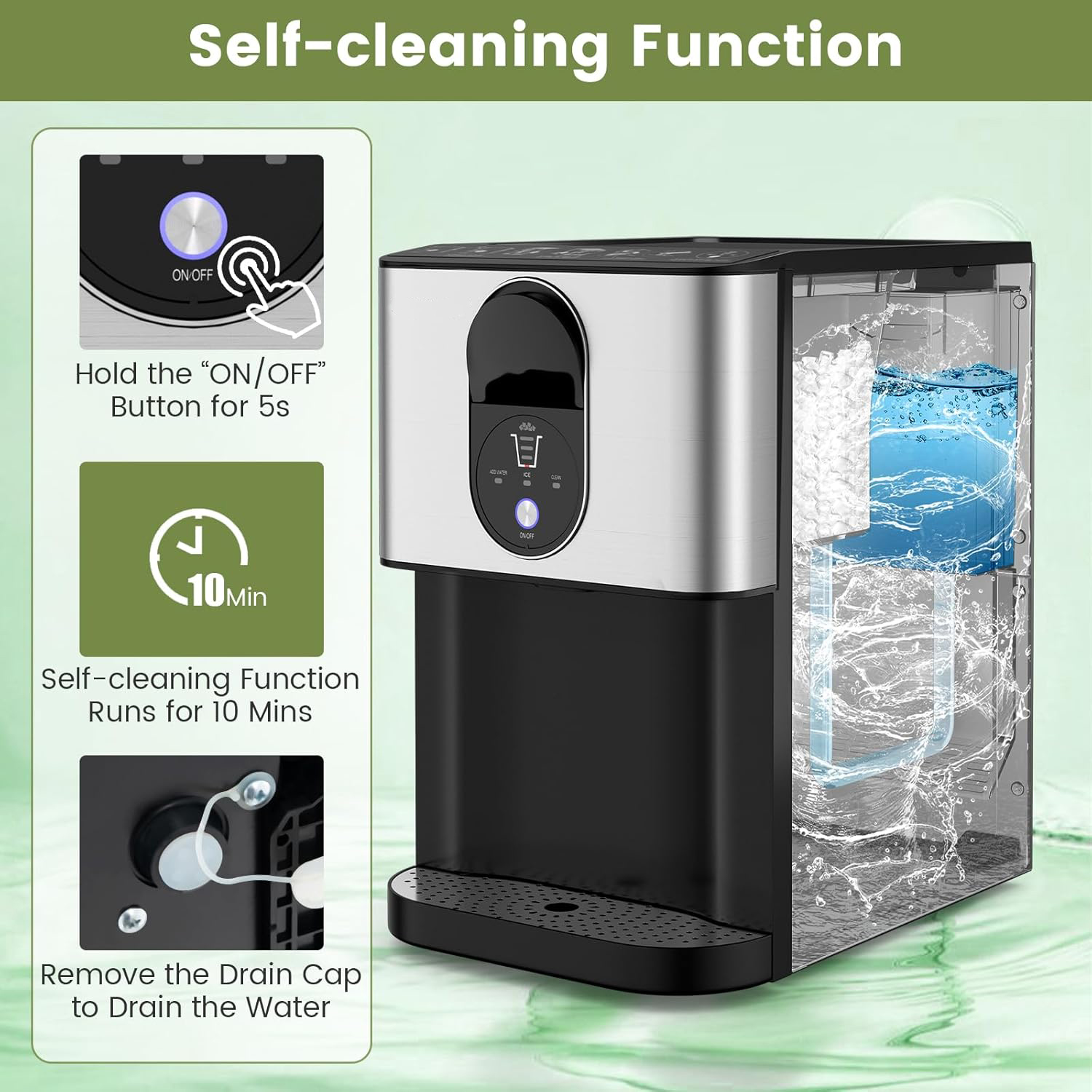 Self Dispensing Nugget Ice Maker Countertop, 56 Lbs/24H Soft Chewable Ice, Pebble Ice Maker with Self-Cleaning, One-Button Operation, Portable Stainless Steel Ice Maker for Home Office Party
