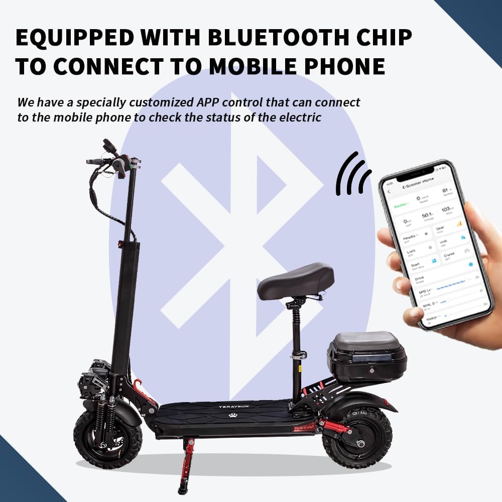 1200W Electric Scooter, with APP, 1200W 48V 13A/18A, 34 /37Miles Range, 34mph, Commuter Electric Scooter with Seat, 440lbs Max Load