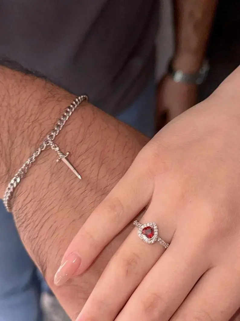 Heart Ring and Sword Bracelet Matching Set, Matching Couple Jewelry