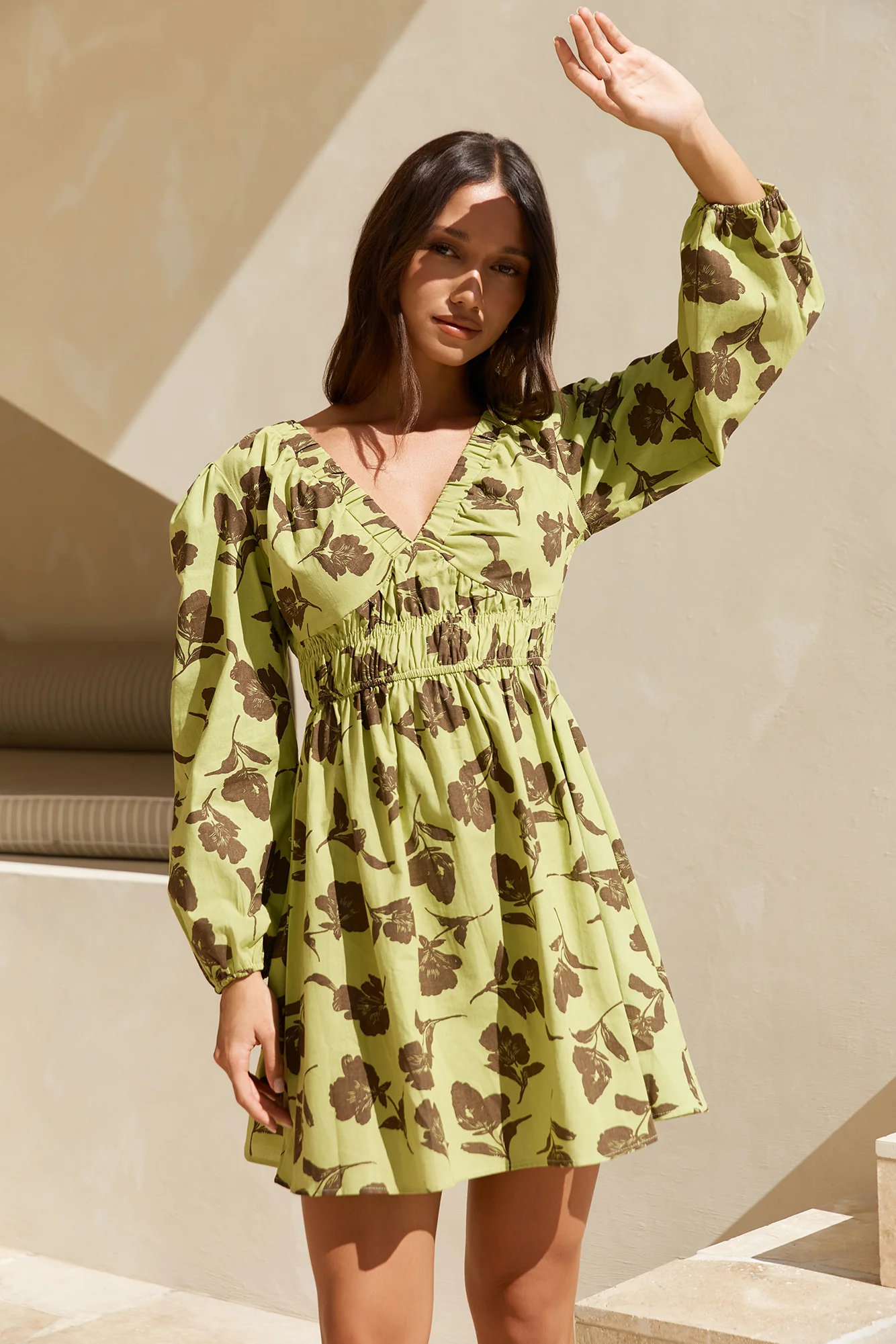 Aster Long Sleeve Mini Dress Green