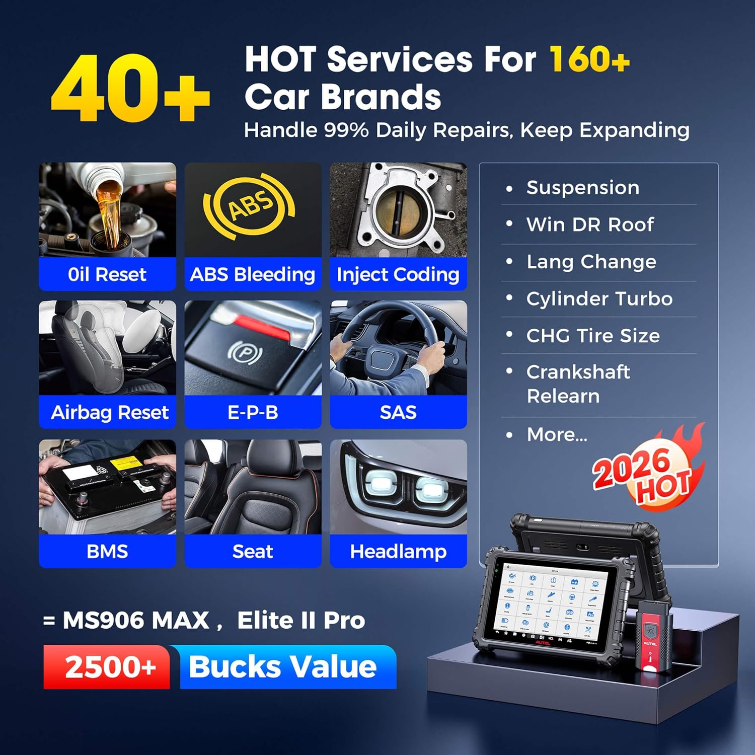 MaxiSys MS906 PRO Scanner, 2026 MS906Pro Same as MS906MAX, Top ECU Elite 2.0 of MS906BT MP900BT MP900 MS908S, Bidirectional 3K+ Test, OE All Sys, CAN FD DoIP, 36+ Service, AutoScan 2.0