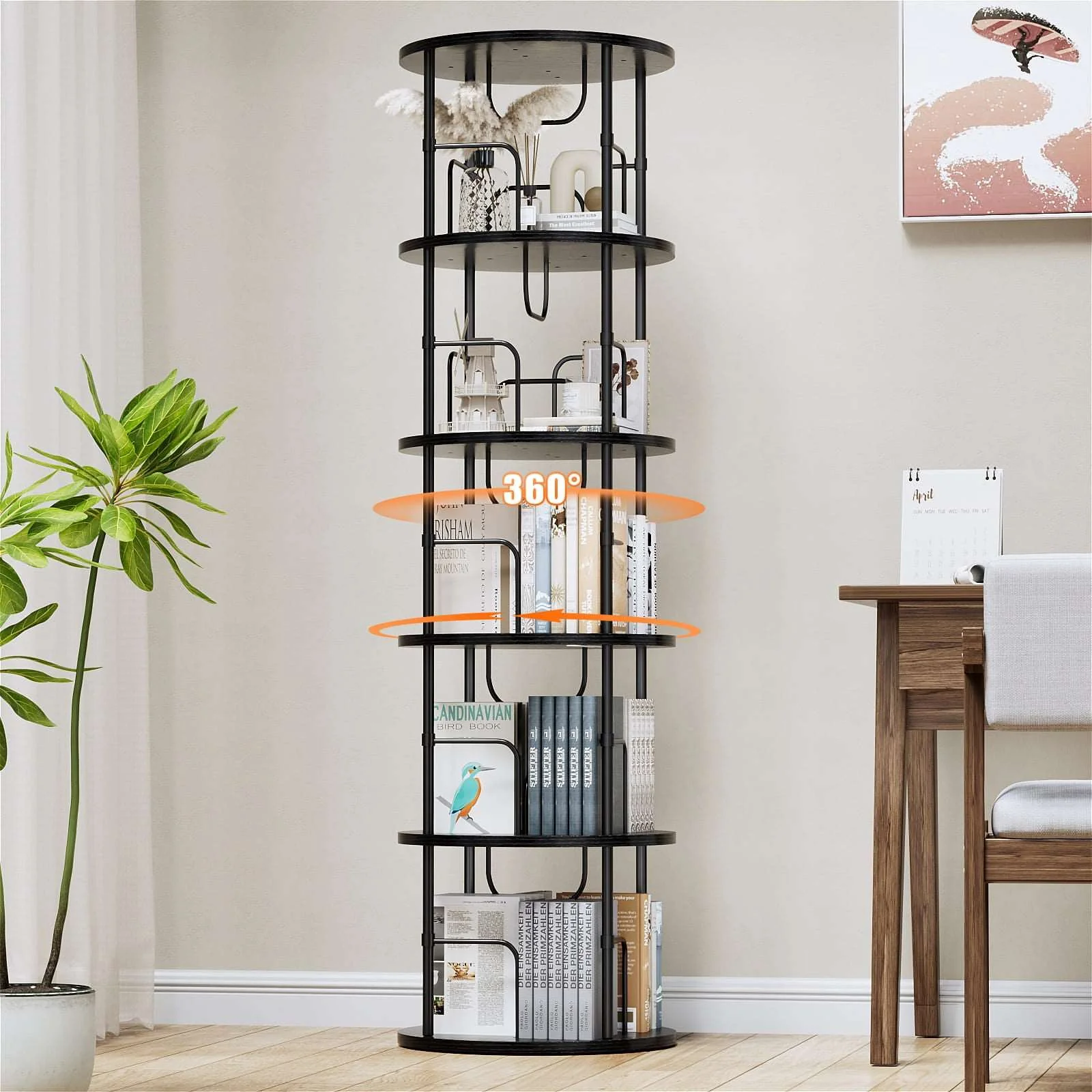 3-5 Tier Rotating Bookshelf With 360° Spinning Display